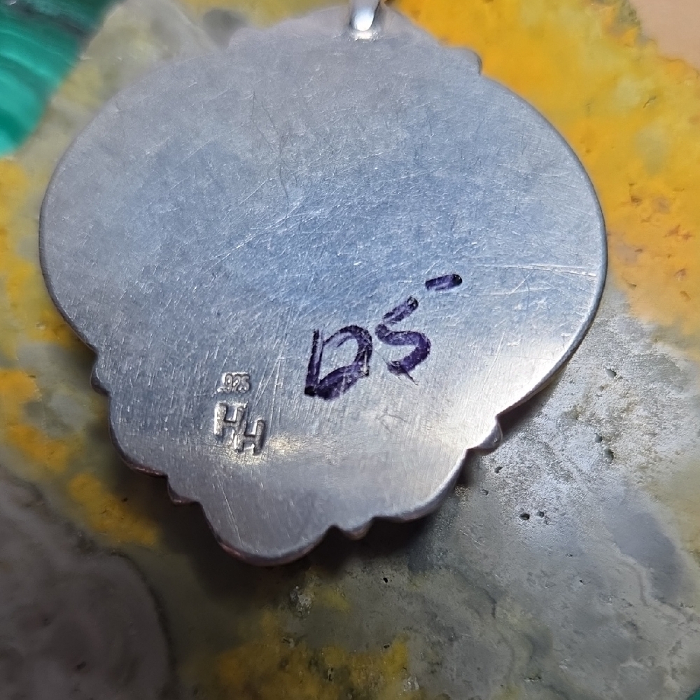 Turquoise and Sterling Silver Pendant with Intricate Metalwork - Picture 2 of 3